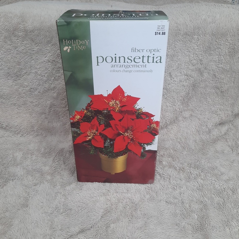 Holiday Time Christmas Fiber Optic Poinsettia Plant 16" w/ Box